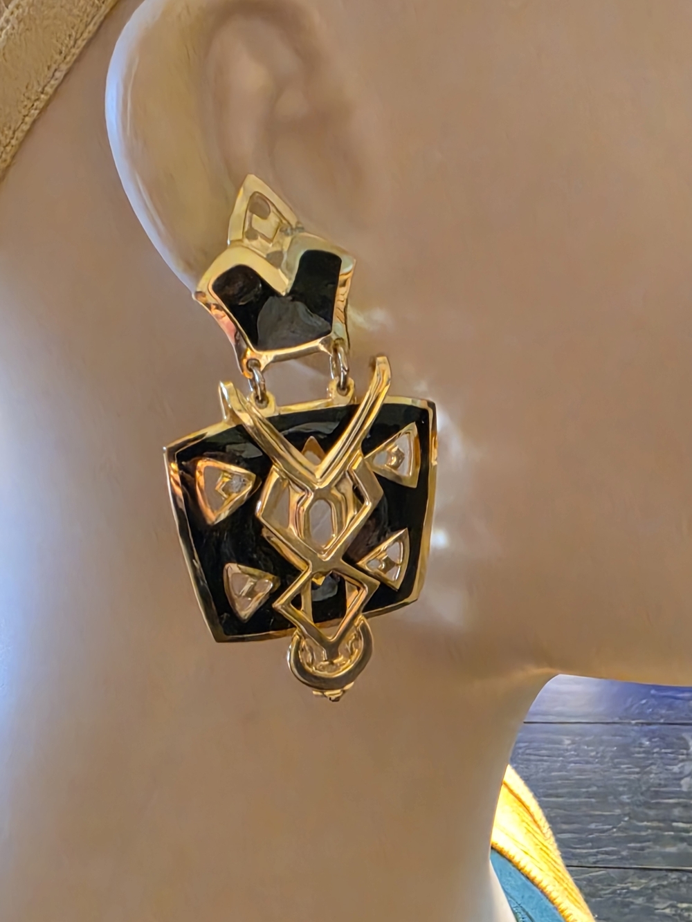 Berebi Vintage Gold and Black Geometric Drop Earrings